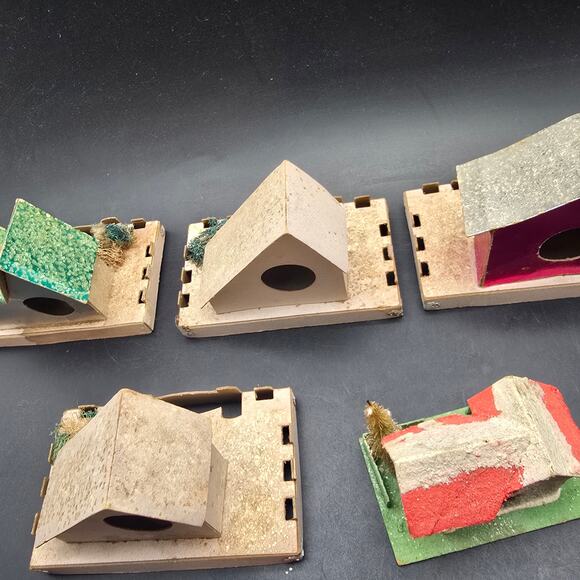 Vintage Paper Putz Houses Set of 5 Glitter Mica Christmas Village - Picture 10 of 12